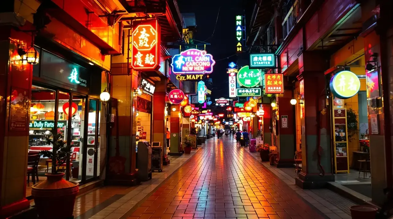 骑楼南洋风情街区夜景